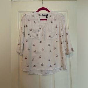 Women’s blouse white with sail boats , rayon , super soft
